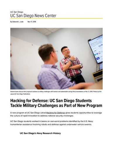Hacking for Defense: UC San Diego Students Tackle Military Challenges as Part of New Program