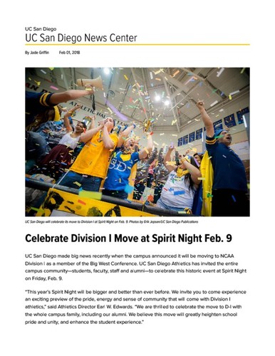 Celebrate Division I Move at Spirit Night Feb. 9