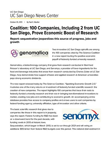 Coalition: 100 Companies, Including 2 from UC San Diego, Prove Economic Boost of Research