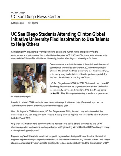 UC San Diego Students Attending Clinton Global Initiative University Find Inspiration to Use Talents