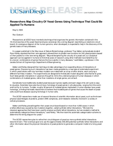 Researchers Map Circuitry Of Yeast Genes Using Technique That Could Be Applied To Humans
