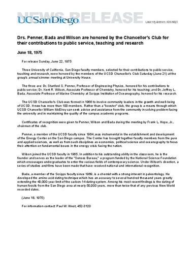 Drs. Penner, Bada and Wilson are honored by the Chancellor's Club for their contributions to public service, teaching and research