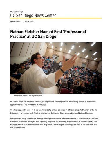 Nathan Fletcher Named First ‘Professor of Practice’ at UC San Diego