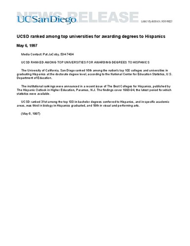 UCSD ranked among top universities for awarding degrees to Hispanics