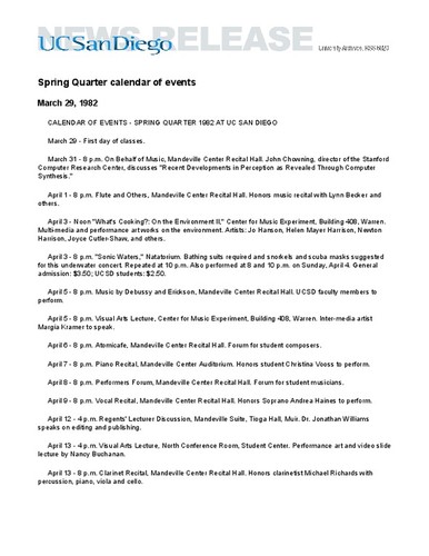 Spring Quarter calendar of events