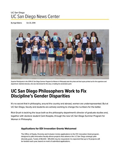 UC San Diego Philosophers Work to Fix Discipline’s Gender Disparities