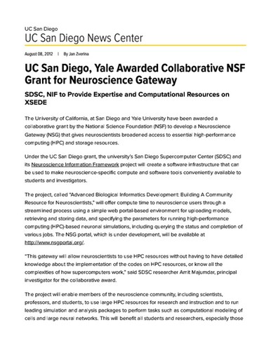 UC San Diego, Yale Awarded Collaborative NSF Grant for Neuroscience Gateway