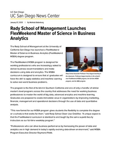 Rady School of Management Launches FlexWeekend Master of Science in Business Analytics