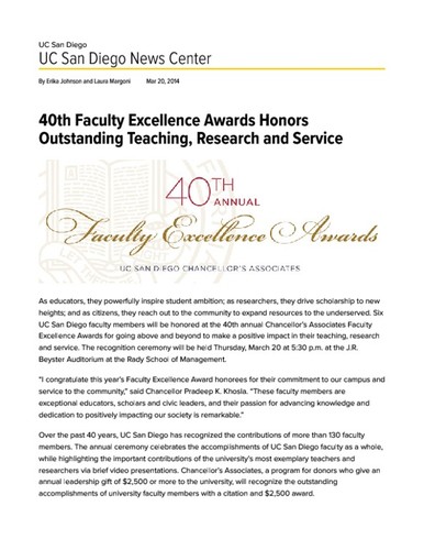 40th Faculty Excellence Awards Honors Outstanding Teaching, Research and Service