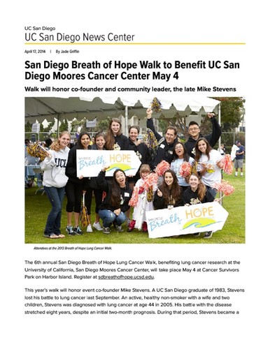 San Diego Breath of Hope Walk to Benefit UC San Diego Moores Cancer Center May 4