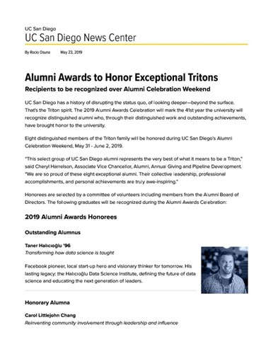 Alumni Awards to Honor Exceptional Tritons