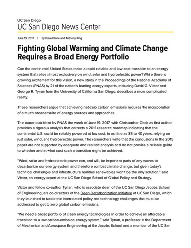 Fighting Global Warming and Climate Change Requires a Broad Energy Portfolio