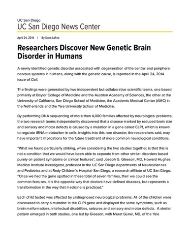 Researchers Discover New Genetic Brain Disorder in Humans
