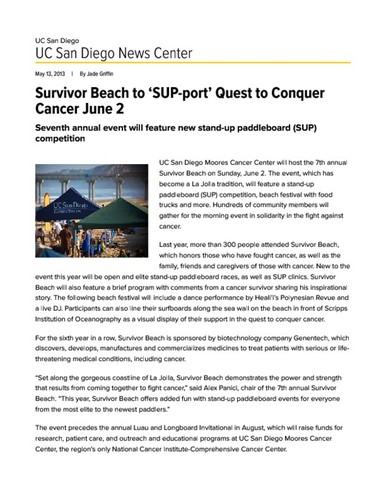 Survivor Beach to ‘SUP-port’ Quest to Conquer Cancer June 2