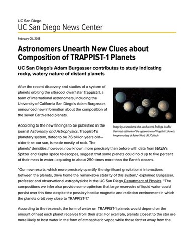 Astronomers Unearth New Clues about Composition of TRAPPIST-1 Planets