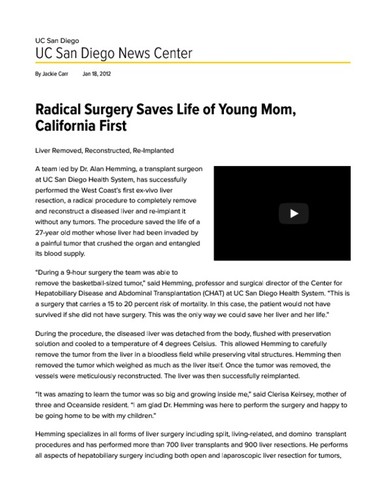 Radical Surgery Saves Life of Young Mom, California First