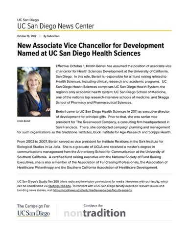 New Associate Vice Chancellor for Development Named at UC San Diego Health Sciences