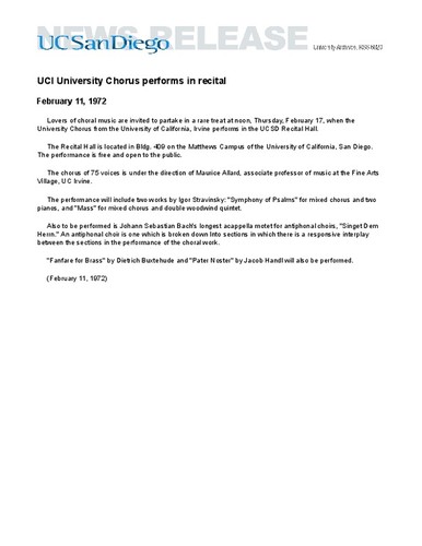 UCI University Chorus performs in recital