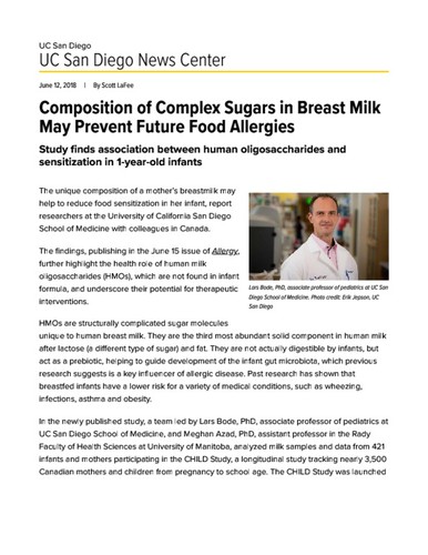 Composition of Complex Sugars in Breast Milk May Prevent Future Food Allergies