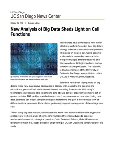 New Analysis of Big Data Sheds Light on Cell Functions