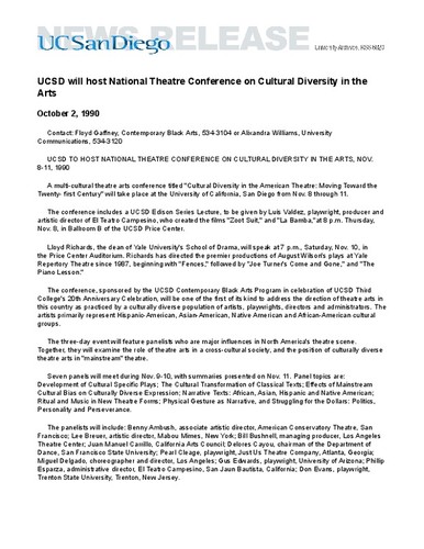 UCSD will host National Theatre Conference on Cultural Diversity in the Arts