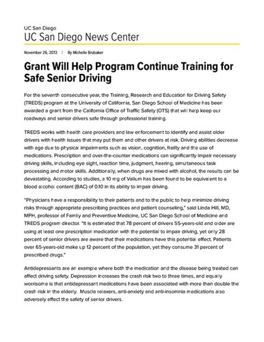 Grant Will Help Program Continue Training for Safe Senior Driving