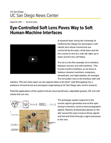 Eye-Controlled Soft Lens Paves Way to Soft Human-Machine Interfaces