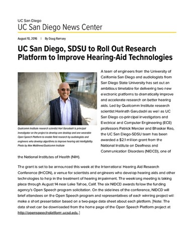 UC San Diego, SDSU to Roll Out Research Platform to Improve Hearing-Aid Technologies
