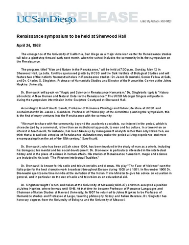 Renaissance symposium to be held at Sherwood Hall