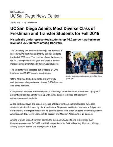 UC San Diego Admits Most Diverse Class of Freshman and Transfer ...