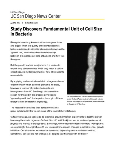 Study Discovers Fundamental Unit of Cell Size in Bacteria