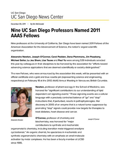 Nine UC San Diego Professors Named 2011 AAAS Fellows