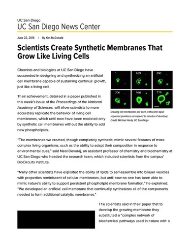 Scientists Create Synthetic Membranes That Grow Like Living Cells