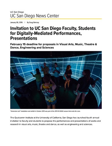 Invitation to UC San Diego Faculty, Students for Digitally-Mediated Performances, Presentations