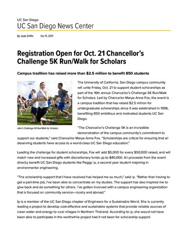 Registration Open for Oct. 21 Chancellor’s Challenge 5K Run/Walk for Scholars