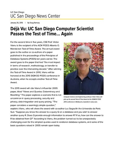 Déjà Vu: UC San Diego Computer Scientist Passes the Test of Time... Again