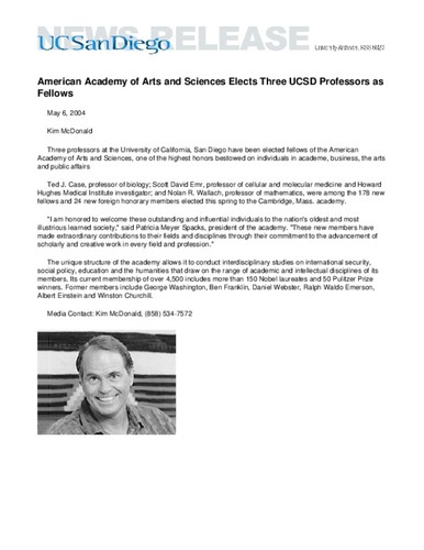 American Academy of Arts and Sciences Elects Three UCSD Professors as Fellows