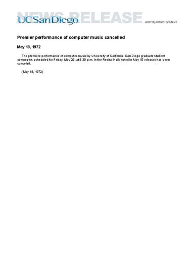Premier performance of computer music cancelled