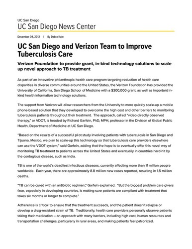 UC San Diego and Verizon Team to Improve Tuberculosis Care