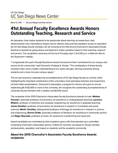 41st Annual Faculty Excellence Awards Honors Outstanding Teaching, Research and Service