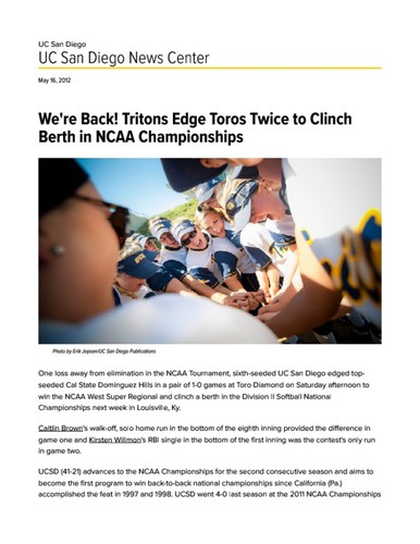 We're Back! Tritons Edge Toros Twice to Clinch Berth in NCAA Championships