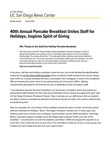 40th Annual Pancake Breakfast Unites Staff for Holidays, Inspires Spirit of Giving