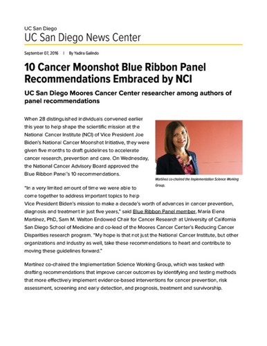 10 Cancer Moonshot Blue Ribbon Panel Recommendations Embraced by NCI