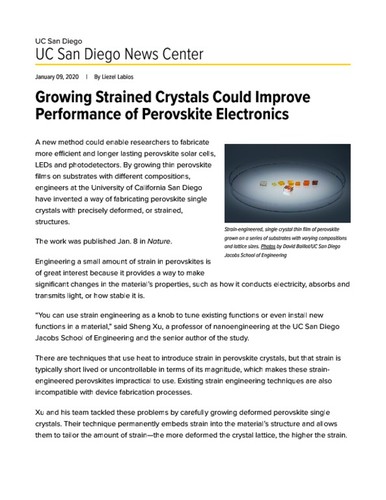 Growing Strained Crystals Could Improve Performance of Perovskite Electronics