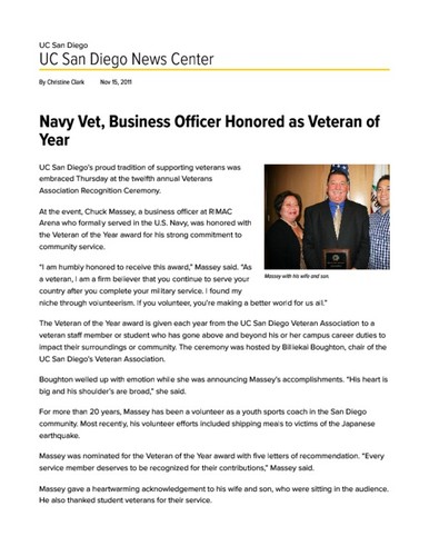Navy Vet, Business Officer Honored as Veteran of Year