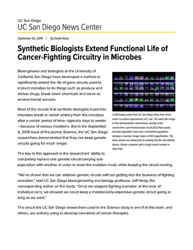 Synthetic Biologists Extend Functional Life of Cancer-Fighting Circuitry in Microbes