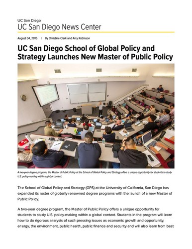 UC San Diego School of Global Policy and Strategy Launches New Master of Public Policy