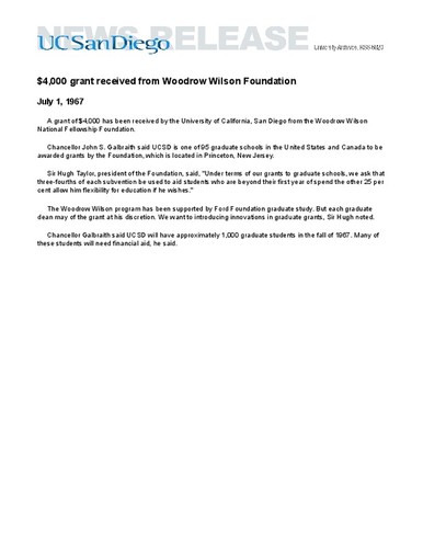 $4,000 grant received from Woodrow Wilson Foundation