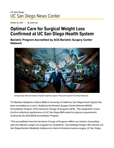 Optimal Care for Surgical Weight Loss Confirmed at UC San Diego Health System