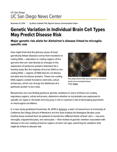 Genetic Variation in Individual Brain Cell Types May Predict Disease Risk